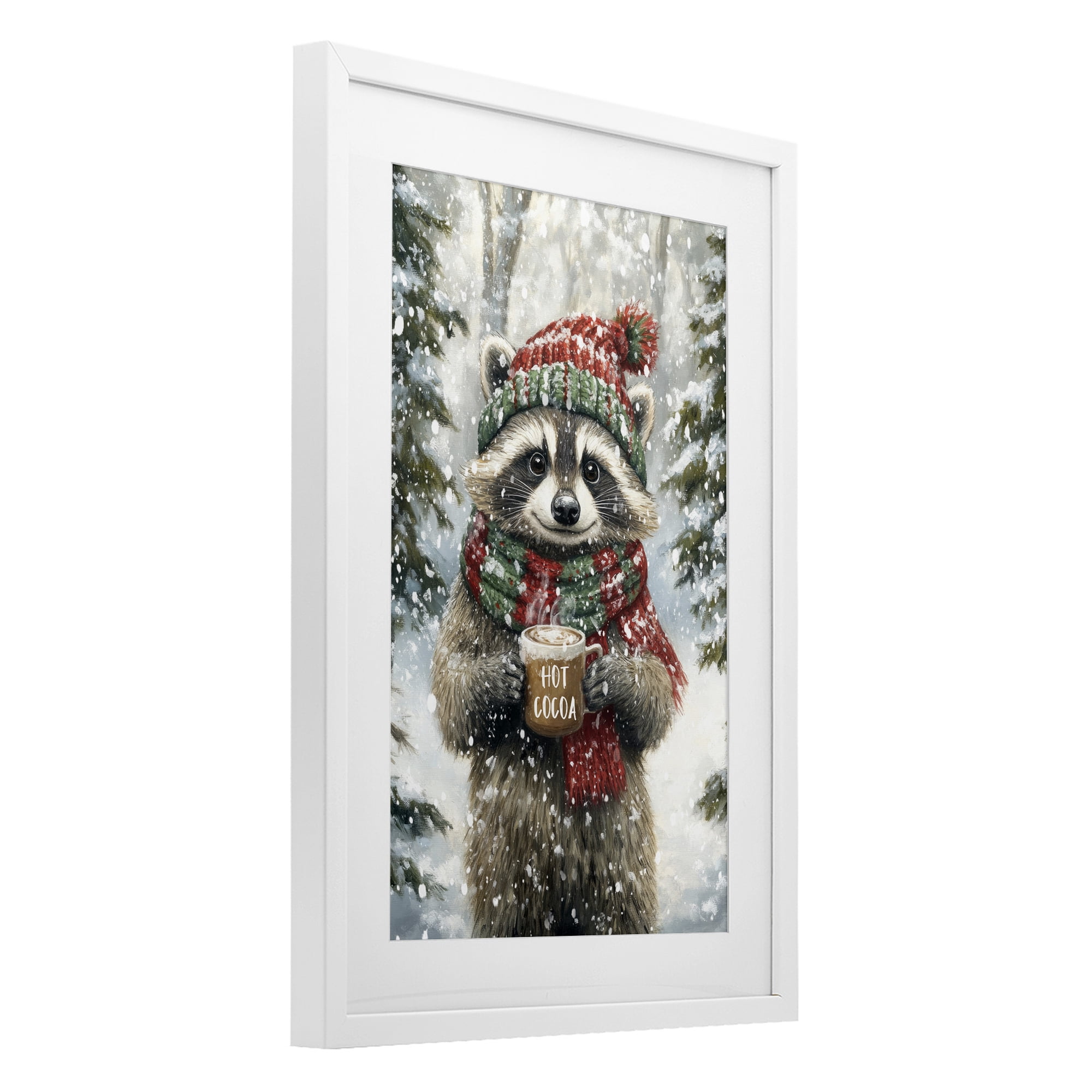 Stupell Industries Merry Cocoa Raccoon White Framed Print Under Glass, design by Tina LeCour