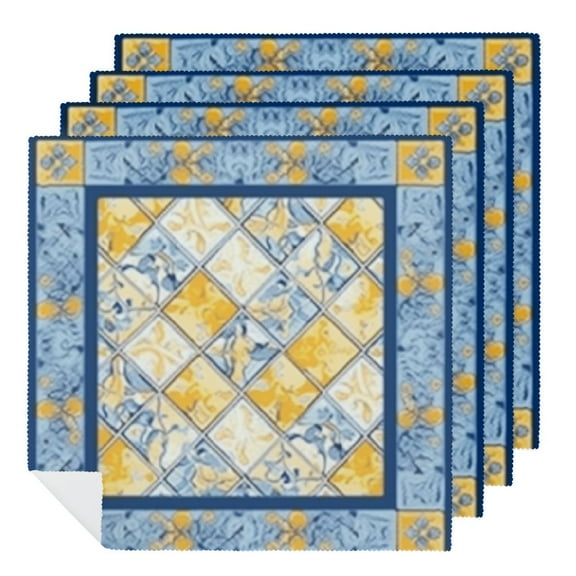 PHYHOO Square Cloth Napkin, Yellow and Blue Floral Rustic Party Dinner Decoration Washable Napkins 2 PCS