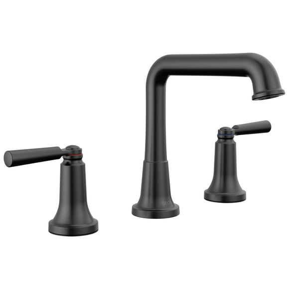 Delta Faucet Saylor Matte Black Widespread Bathroom Faucet 3 Hole, Matte Black Bathroom Faucets, Bathroom Sink Faucet with Diamond Seal Technology, Metal Drain Assembly, Matte Black 3536-BLMPU-DST