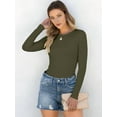 thumbnail image 6 of Women Long Sleeve Shirts Rib Knit Slim Fit Tops Fall Outfits Casual T-Shirt Underscrubs Layer Clothes Army Green S, 6 of 8