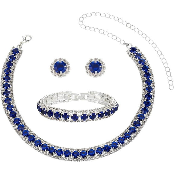 Rhinestone Jewelry Set Design Rhinestone Choker Necklace Link Bracelet Stud Earrings Set for Bridal Bridesmaids Wedding Party