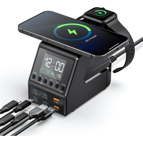 Charging Station for Multiple Devices, 6 Port Charging Station Hub, Fast Charging Stand Dock for Phone/Watch/Laptop, Suitable for Home Office Travel