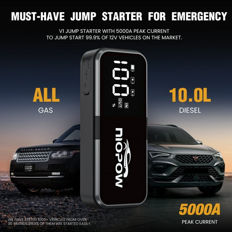YaberAuto Jump Starter Power Bank 5000 A Peak Current 26800 mAh Car Jump  Starter with LCD Display (for All Petrol Engines or 10.0 L Diesel Engines)