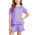 thumbnail image 5 of Amidoa Girls 2 Piece Outfits Summer Clothes Ruffle Sleeve Short Sleeve Cute T-Shirt and Shorts With Pockets Casual Kids Clothing Sets Purple Size 9, 5 of 8
