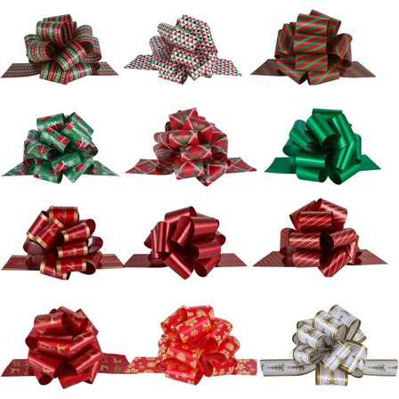 12PCS Christmas Gift Wrap Bows with Ribbon 5inch for Xmas Wrapping, Christmas Decorations, Florist Wrap (12PCS) 12PCS