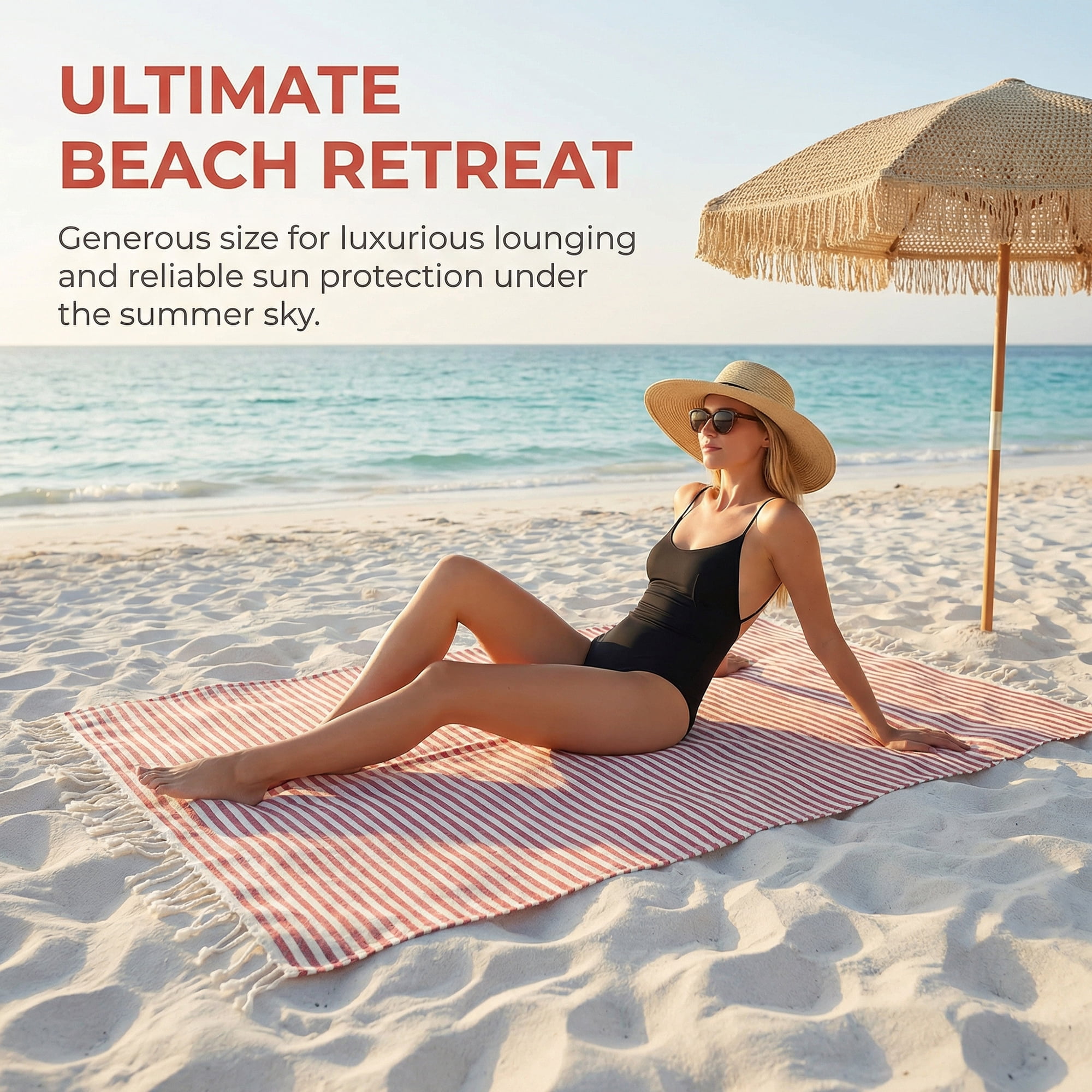 Unique Bargains Lightweight Sand Free Quick Dry Turkish Beach Towel Red 71" x 40"