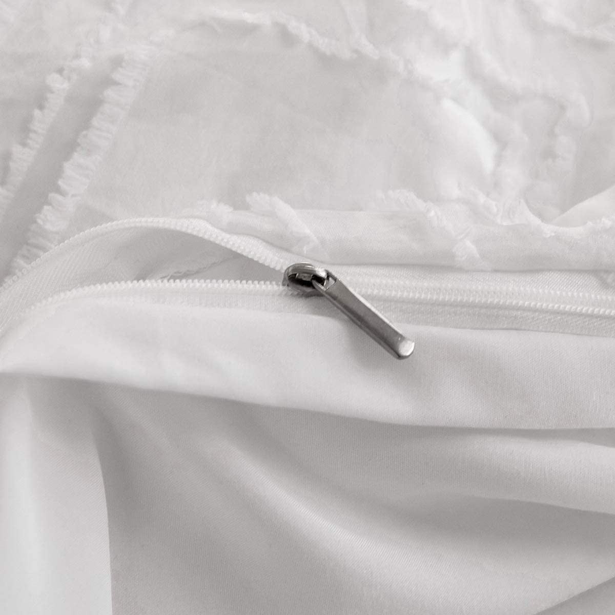 Costyle 3 Piece Tufted Duvet Cover Set, White Boho Microfiber Shabby Chic Soft Bedding Set (Full, 80"x90")