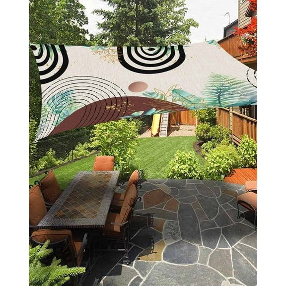 Sun Shade Sail 14x18Ft Geometric Abstract Bohemian Flowers and Leaves Uv Block Sunshade Canopy Outdoor Shade Cover Rectangle Shade Cloth For Patio Garden Yard Deck Pergola