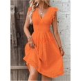 thumbnail image 1 of Vestido elegante con mangas de hoja de loto y escote en V., 1 of 6