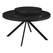 Briggs Round Marble Printed Glass Top Coffee Table Black