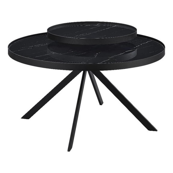 Briggs Round Marble Printed Glass Top Coffee Table Black