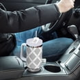 thumbnail image 6 of JSTEL Gray & White Grid 40 oz Tumbler Stainless Steel Water Bottle Vacuum Insulated Cup with Straw Lid & Handle For Travel Car Cup Holder, 6 of 8
