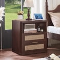 thumbnail image 4 of Leyaoyao Farmhouse Night Stand with Charging Station, Side Table with 2 Rattan Drawers, Adult Wood Bedside Table for Bedroom, Tea Brown, 4 of 9