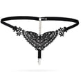 thumbnail image 4 of Tanga sexy ahuecado con perlas de encaje fino para mujer negro, 4 of 9