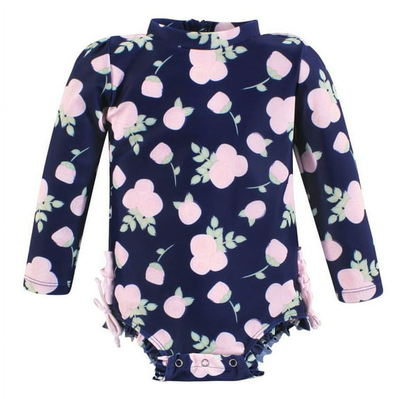 Hudson Baby Girls Rashguard Baby Swimsuit, Navy Floral, 3-6 Months