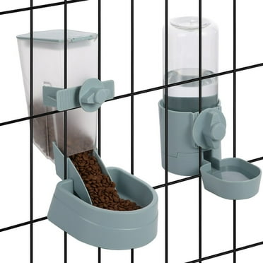Hanging Automatic Food Water Dispenser,Pet Cage Automatic Feeder and Water Dispenser Set include 1L Food Dispenser and 17oz Waterer,Bowl Set for Puppy and Kitten Rabbit
