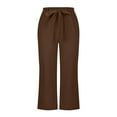thumbnail image 6 of WREESH Womens Capri Pants Casual Solid Color Cropped Trousers Bandage Pockets Elastic Waist Comfortable Straight Pants Brown, 6 of 7