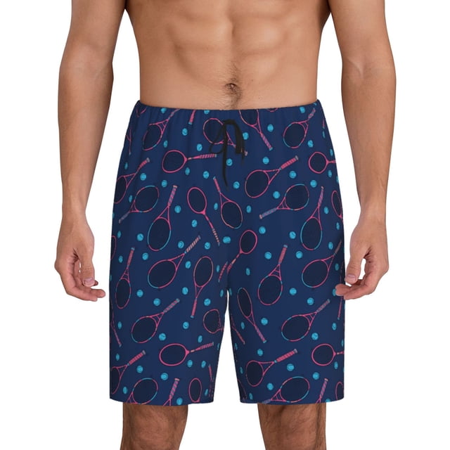 Balery Tennis Racket Pantalones cortos de pijama de punto de algodón para hombre con cinturilla y bolsillos-Small