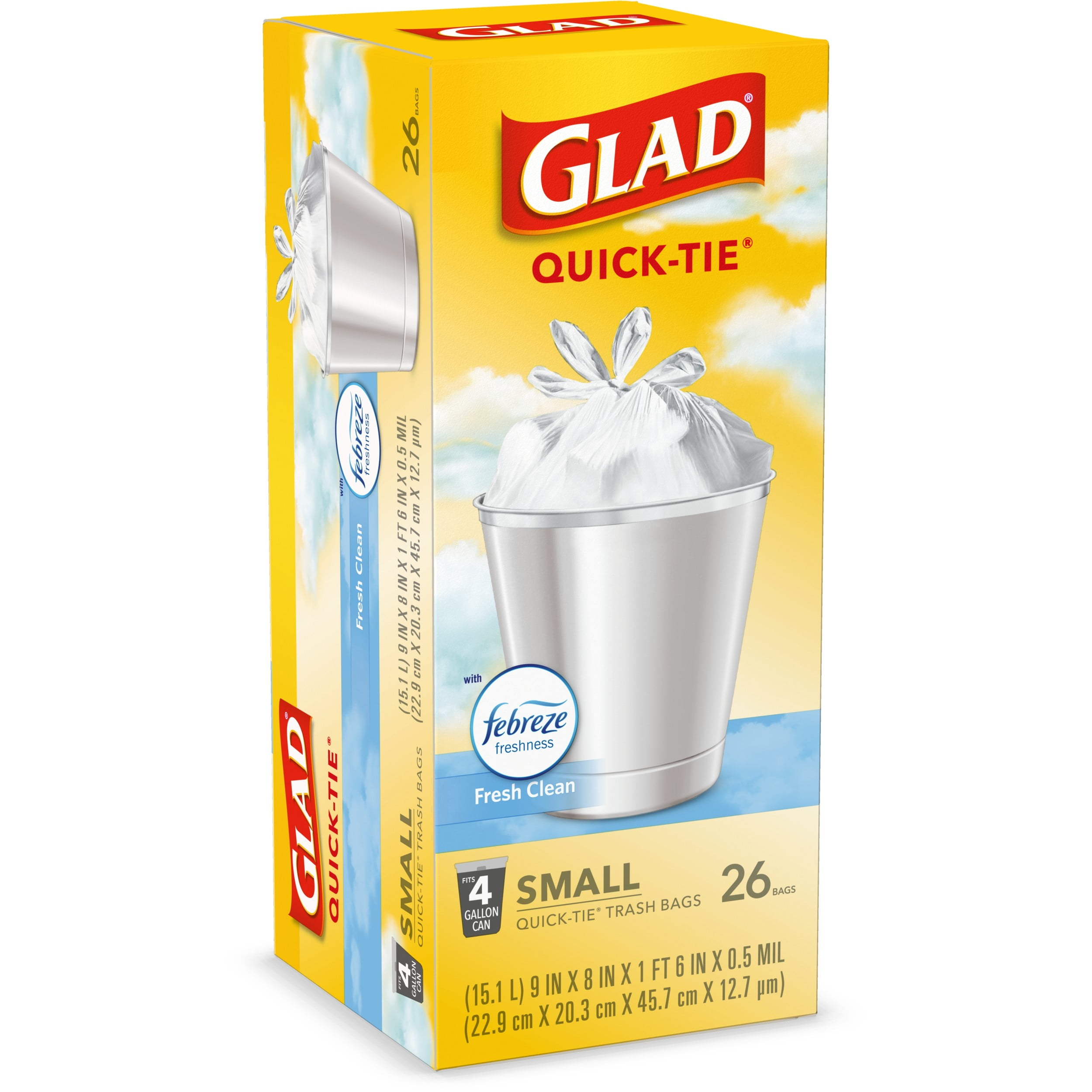 Pack of 2 Glad Small Trash Bags with Odor Shield 4 Gallon 26 bags 