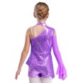 thumbnail image 3 of TiaoBug Big Girls' Sequins Peplum Top One Shoulder Long Sleeve Gymnastics Leotard Hip Hop Jazz Dance Bodysuit Light Purple 6, 3 of 6
