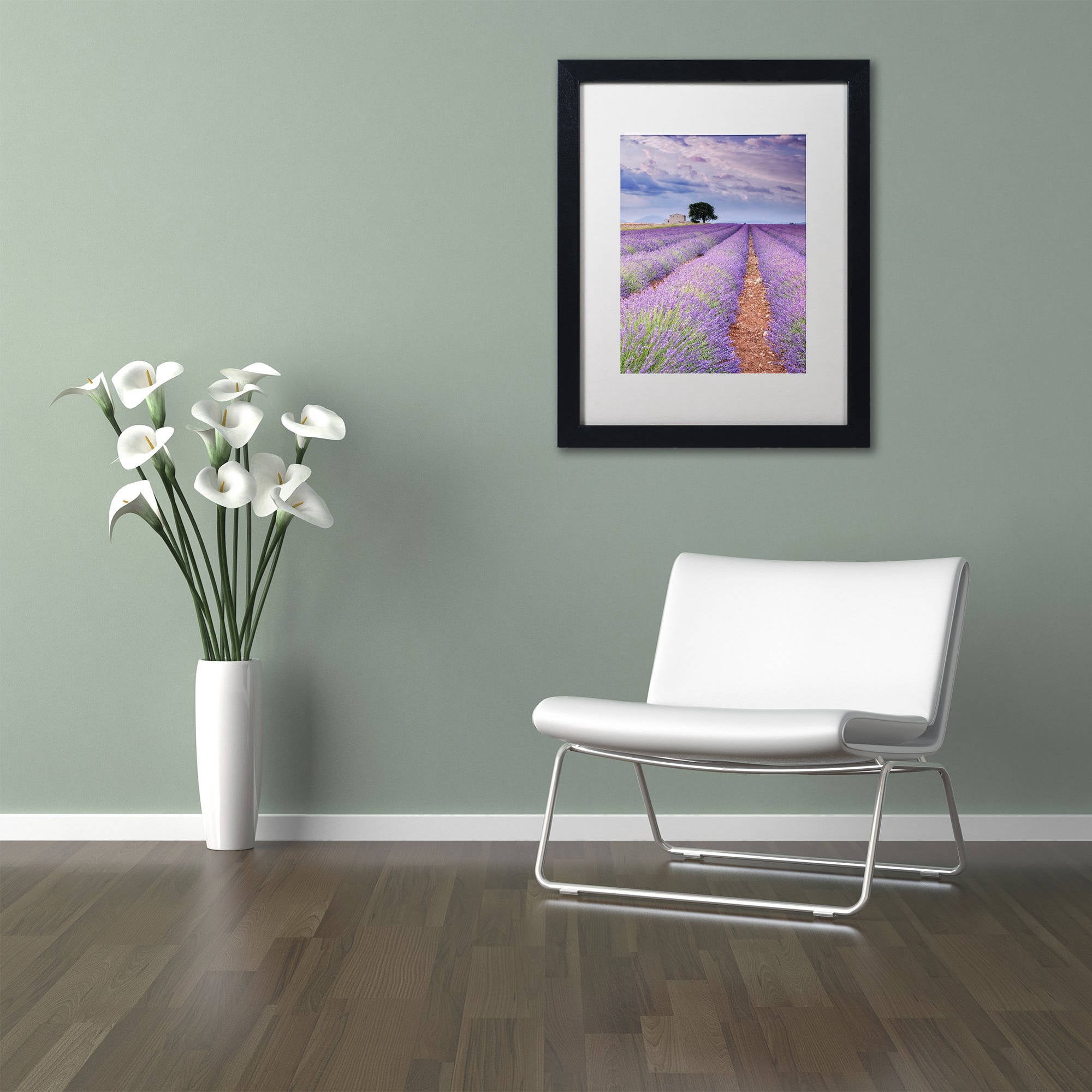 Trademark Fine Art "Rows Of Lavender" Canvas Art by Michael Blanchette Photography White Matte, Black Frame