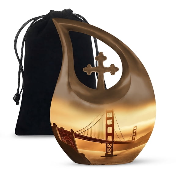 JAGSHASHI Golden Gate Bridge Funeral Urns For Men - Urn For Adult Female - Large Funeral Urn - Urn For Women - 10 Inch With Velvet Bag - Cremation Urns Human - Urns For Human Ashes Adult Man