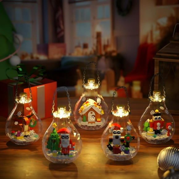 Christmas Building Block Set, Christmas Tree Ornament Decoration with Light, Compatible with Lego, Santa Claus Gingerbread House Nutcracker (404 Pcs)