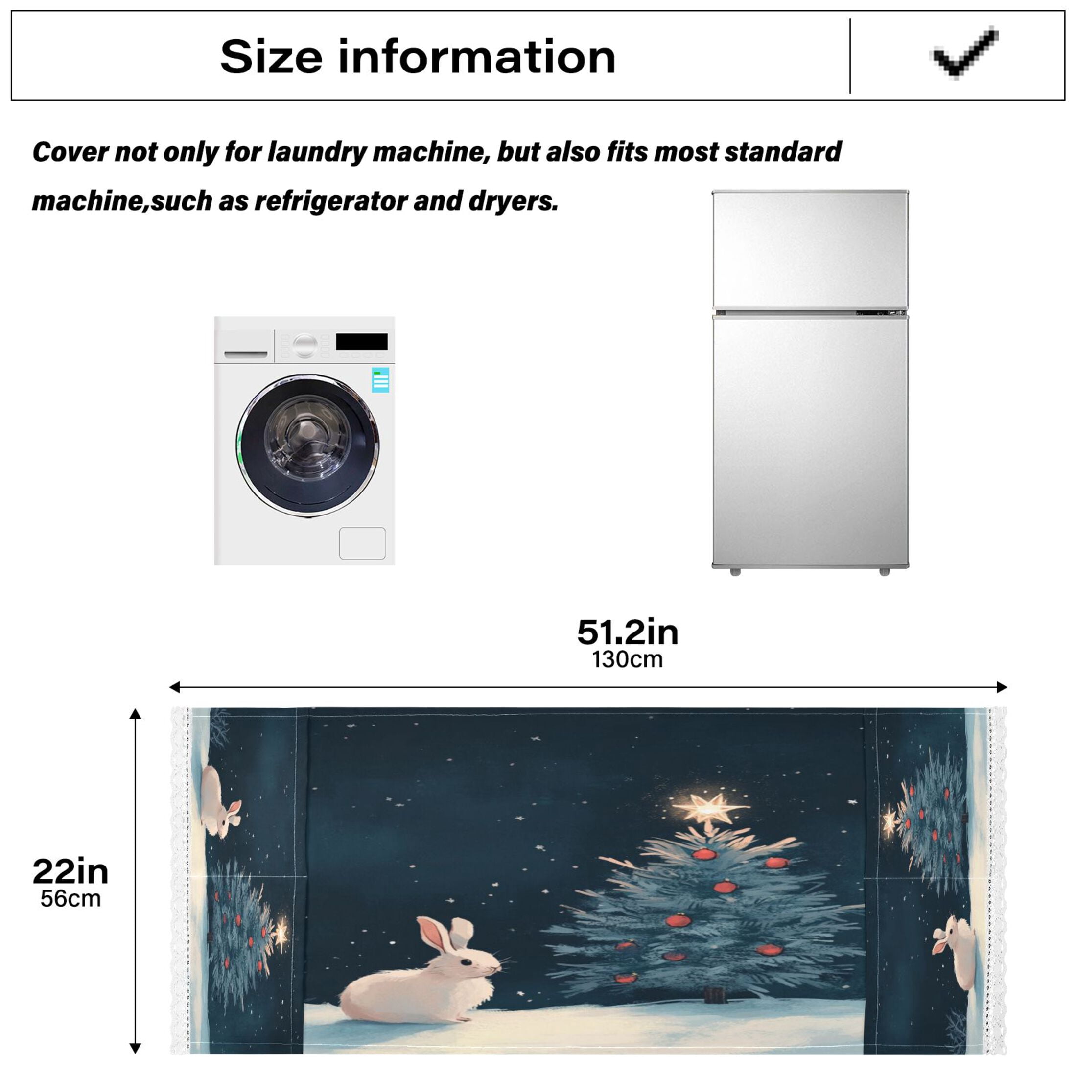 Christmas Tree and A RabbitWasher and Dryer Covers Dust-Proof and Oil Resistant Fridge Cover with 4 Storage Pockets Washing Machine Top Cover for Laundry Kitchen Home 51.2 x 22 In