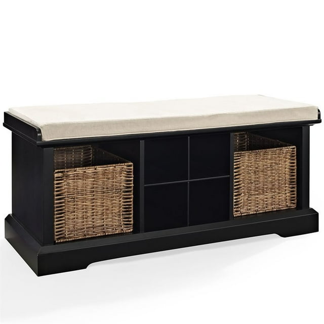 Crosley Brennan Storage Entryway Bench with Baskets in Black