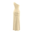 thumbnail image 5 of Wsysadlol Summer Dress Women Solid Satin Bodycon Midi Dress Asymmetric One Shoulder Ruched Slim Fit Dress Elegant Evening Party Gown Formal Dress, 5 of 7