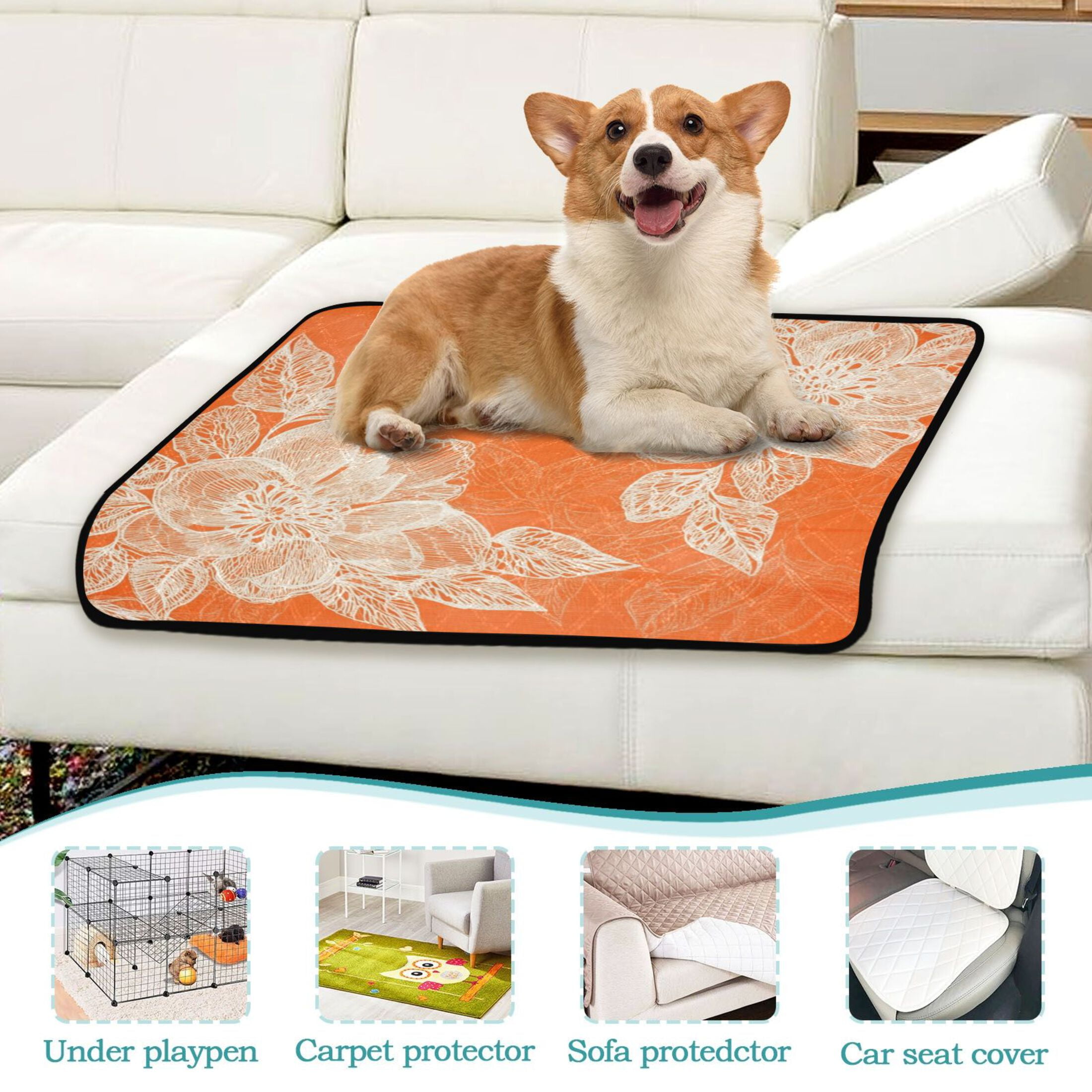 Qxltty Peach Lace Pattern on Orange Background Cat litter Pads Pet Set of 2 Diaper Mats Center Anti-leakage Layer Absorbent Soft and Comfortable
