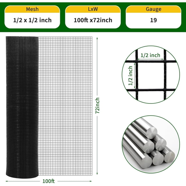 OUYAWEI Hardware Cloth Chicken Wire Fence Galvanized Steel Mesh Rolled Garden Poultry Netting Cage Black