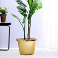 thumbnail image 2 of BalsaCircle 10" Gold Round Plastic Flower Plant Pot Metallic Barrel Design, 2 of 8