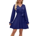 thumbnail image 1 of xiaxaixu Femmes Automne Casual Robe de Grossesse Couleur Unie Manches Longues V Robe Plissée avec Ceinture, 1 of 8