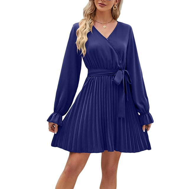 xiaxaixu Femmes Automne Casual Robe de Grossesse Couleur Unie Manches Longues V Robe Plissée avec Ceinture