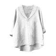 thumbnail image 2 of Uootdi Plus Size Linen Long Sleeve Shirts Gift for Women Crewneck 3/4 Sleeve Tops Casual Comfy Solid Color Blouses, 2 of 3