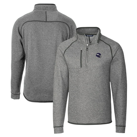 Men's Cutter & Buck  Silver Minnesota Vikings Helmet Mainsail Sweater-Knit Half-Zip Pullover Jacket