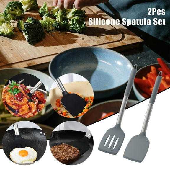 2-Pack Silicone Spatulas for Nonstick Pans - Solid & Slotted Cooking Turners, High Heat Resistant Kitchen Utensils, for Eggs, Pancakes, Fish, Dishwasher Safe & BPA-Free