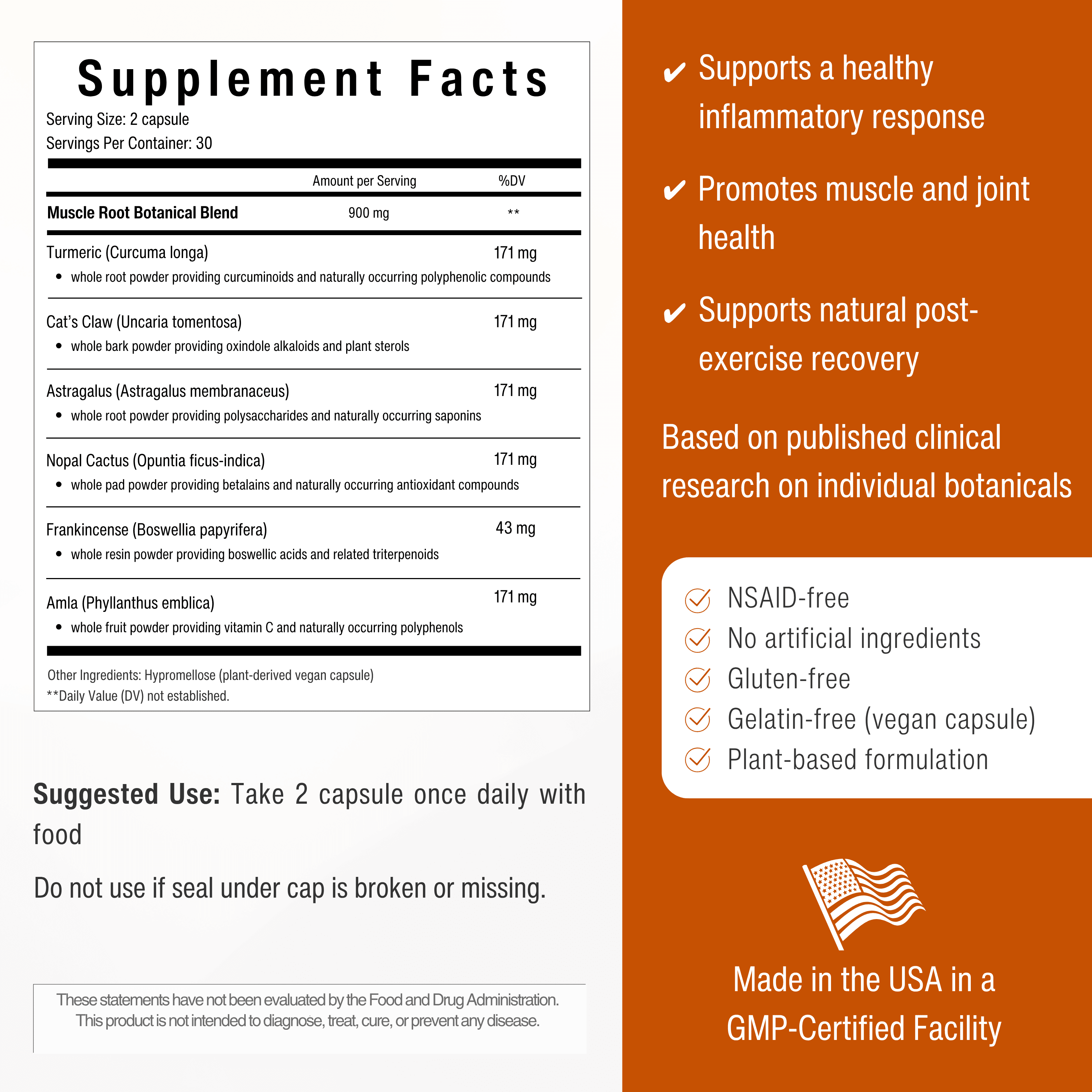 Muscle & Joint Support Supplement – Botanical Formula for Healthy Inflammatory Response, Comfort & Recovery | with Organic Turmeric | 60 Capsules