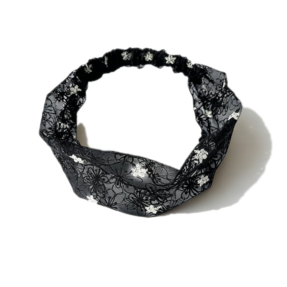 Black Floral Lace Headbands for Women, Boho Wide Hair Bands, Vintage Embroidered Lace Hair Wrap Head Scarf, Stretch Elastic Head Cover for Daily Wear, Beach, Travel, Party