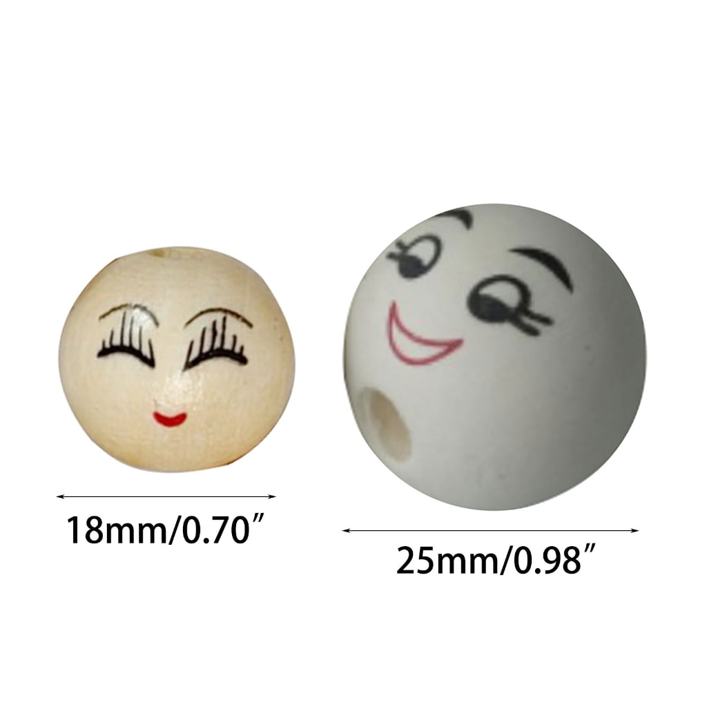 100Pcs Smiles Wood Beads Natural Wood Beads for Crafting Wooden Faced Beads, Wooden Balls with Hole for DIY Decor Craft