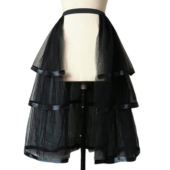 High Low Tulle Long Skirt for Women 3 Layer Ruffle Mesh Elastic Waist Overskirt for Hallowen Parties Cocktail Dress