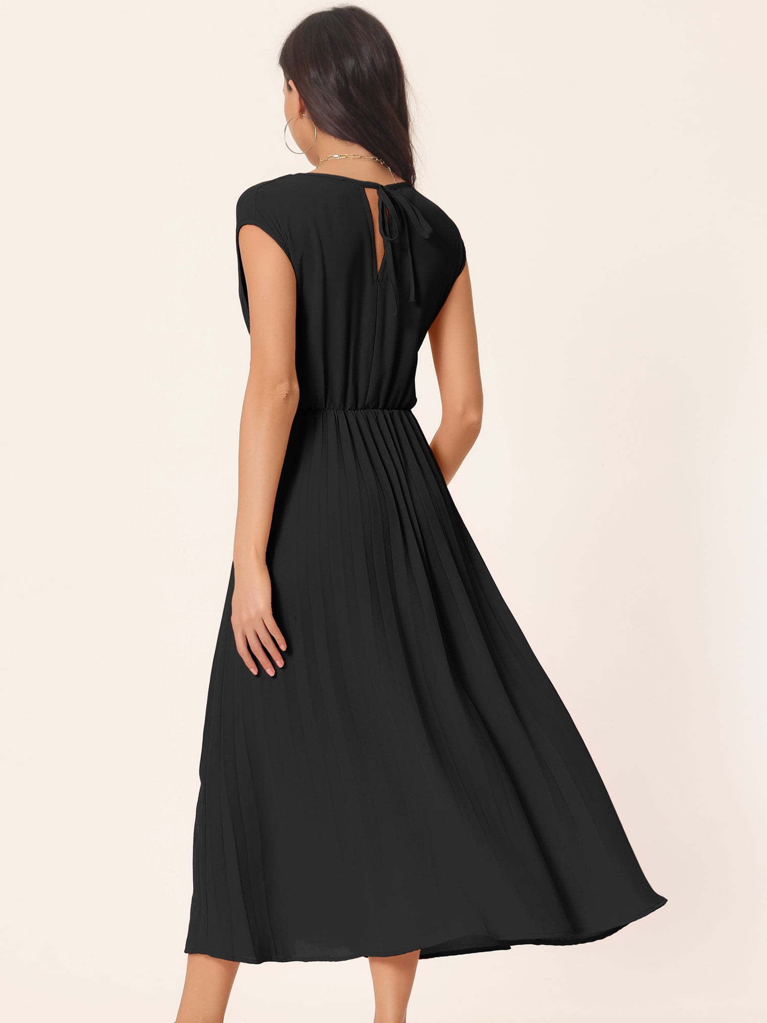 DARING DIVA Women Casual Sleeveless Wrap V Neck Midi Dress S Black