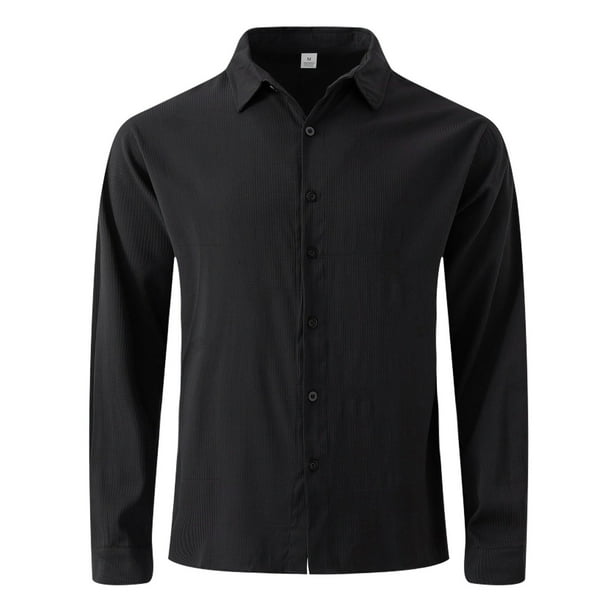 pstuiky camisa de manga larga para hombre, Camisa de hombre con botones y solapa de color liso y manga larga camisetas de hombre xl