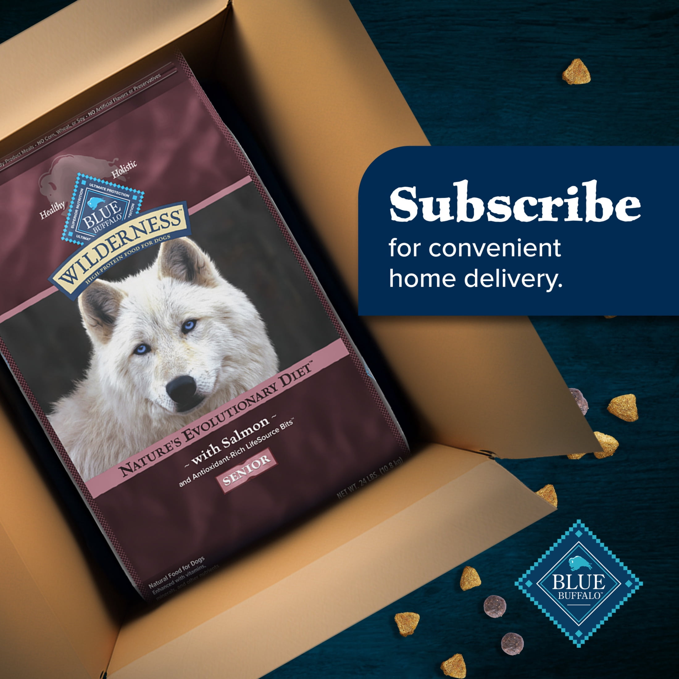 Blue Buffalo Wilderness High-Protein Natural Dry Food for Senior Dogs, Salmon Recipe, 24-lb. Bag