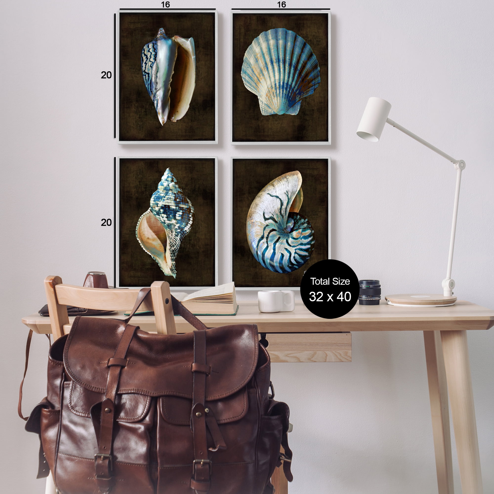 Stupell Industries Dark Maritime Seashells Animals & Insects Painting Gray Framed Art Print Wall Art, 16 x 20, Set of 4