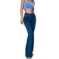 thumbnail image 4 of Women's Bell Bottom Jeans High Waisted Stretch Slim Fit Flare Denim Pants Dark Blue M, 4 of 8