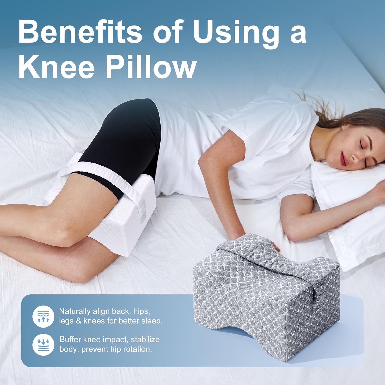 Knee Pillow for Side Sleepers,Cooling Leg Pillow for Sciatica, Knees,Back,Joints Between Legs,HIPS Pain Relief When Side Sleeping,Spine Aligning Support for Surgery Recovery, Pregnancy