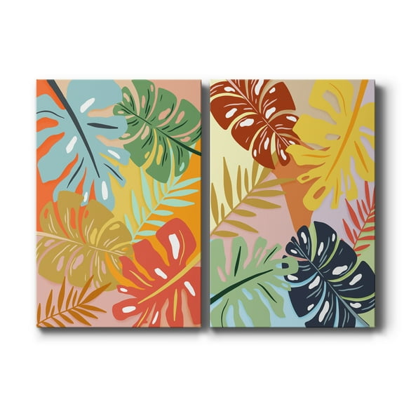 Tropical Foliage I Premium Gallery Wrapped Canvas - Ready to Hang - Set of 2 - 8 x 12 Each