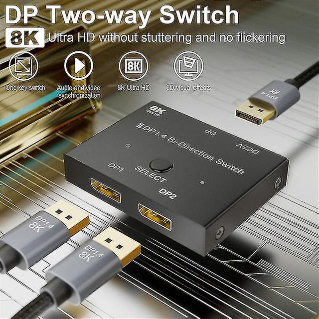 Conmutador Dp Displayport 1,4 versión uno a dos divisor 2-in 1-out 8k interruptor de interconversión bidireccional